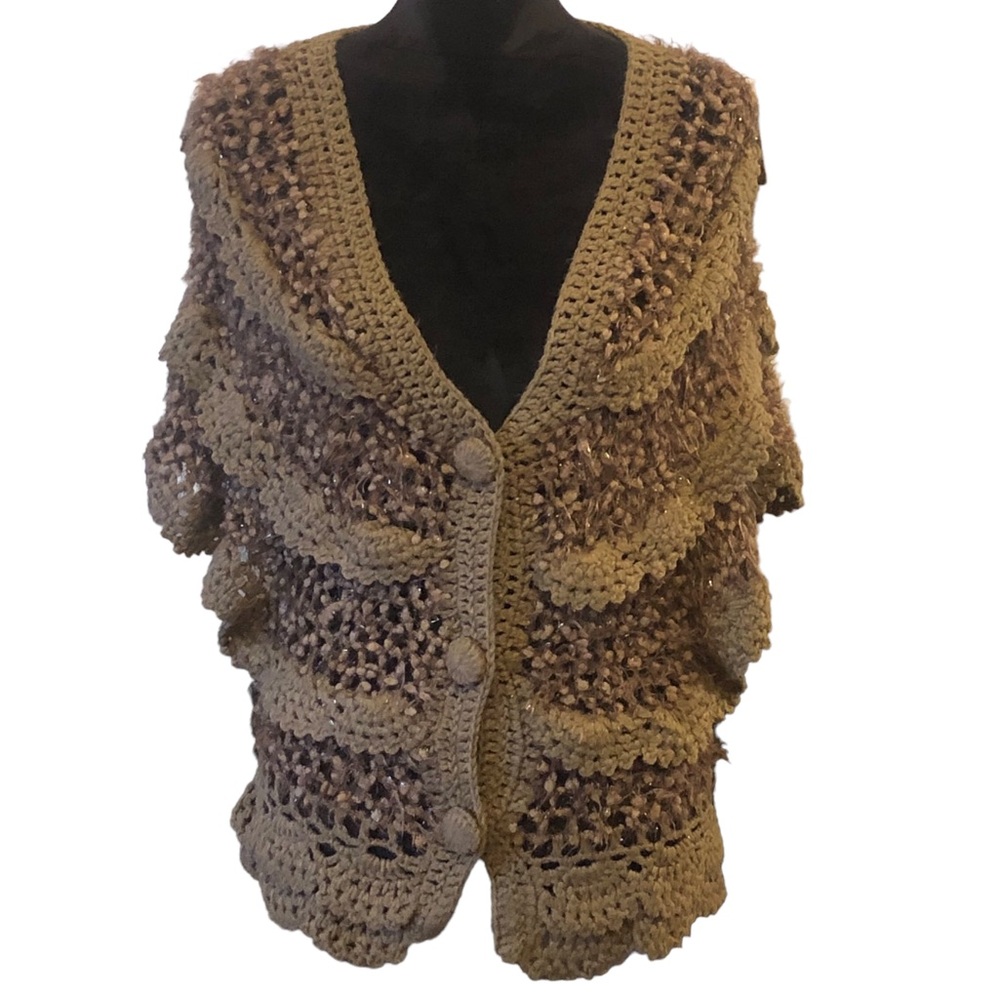 Olive Green Crochet Ruffle Wrap S/M